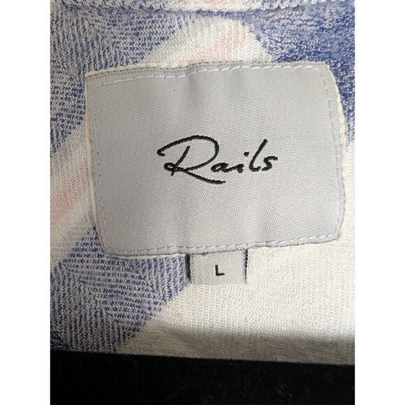 Rails Dylan Crop Top Size L Flannel Blue White Long Sleeve Button Up Pockets - Picture 3 of 10